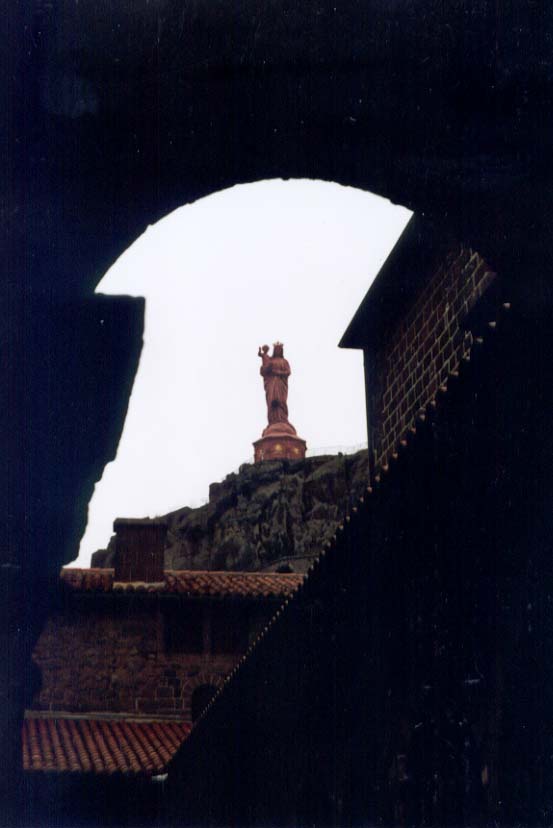 Notre-Dame-de-France, the huge golden statue atop Le Puy's volcano cone, and made from 213 cannons from the Crimean War