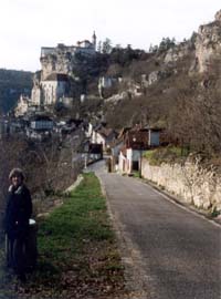 Susan on the road to the famous pilgrimage center of Rocamadour